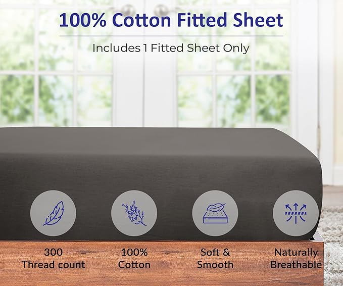 ROYALE LINENS 300 Thread Count 100% Long Staple Combed Cotton Fitted Sheet Queen - Image 3
