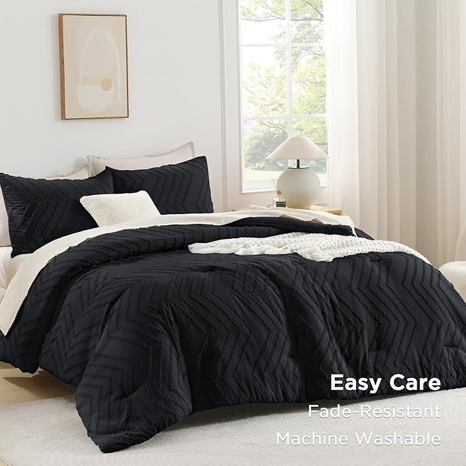 Andency Black Comforter Queen, Boho Soft Fluffy Warm Lightweight Bedding - Image 3