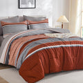 WONGS BEDDING 7 Pieces Comforter Set Queen Size, Burnt Orange Striped Bed in a by WONGSBEDDING