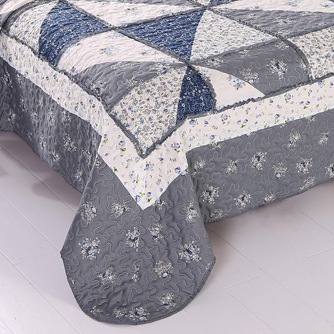 Oversized King Grey Floral Patchwork Quilt Set 132x120 Alaska King Size Bedding - Image 5