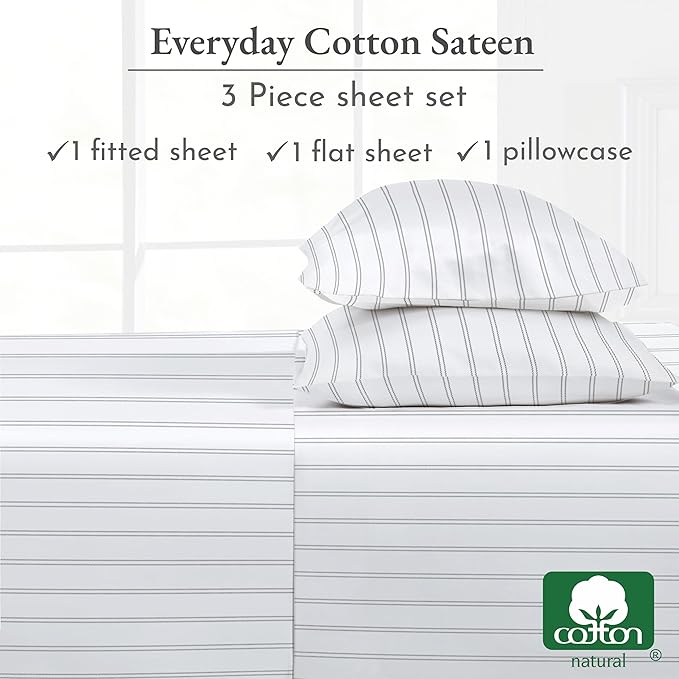 California Design Den Stripe Sheet Set Twin XL, 100% Cotton Twin XL Sheet Set - Image 6