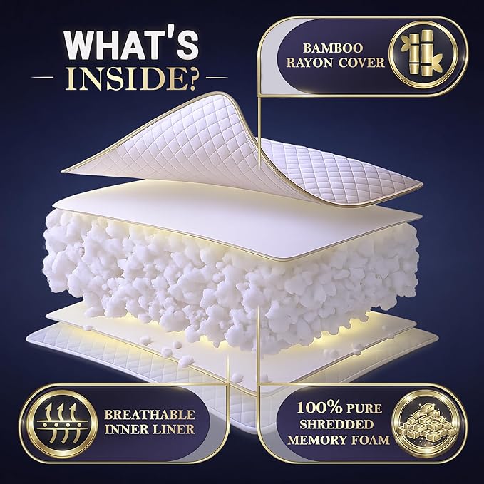 Royal Therapy Queen Memory Foam Pillow, Adjustable Shredded Odor-Free Pillow - Image 5