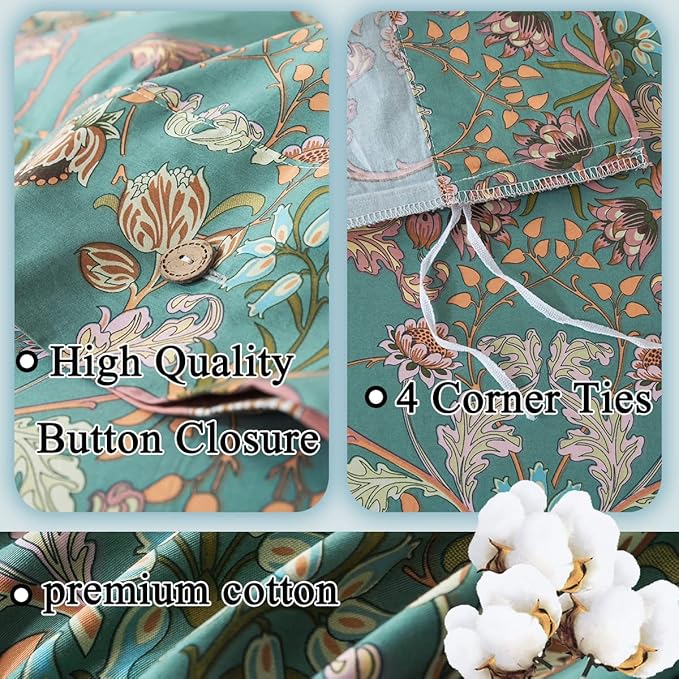 FADFAY Duvet Cover Set Floral Bedding Button Closure Twin 100% Cotton 600 TC - Image 3