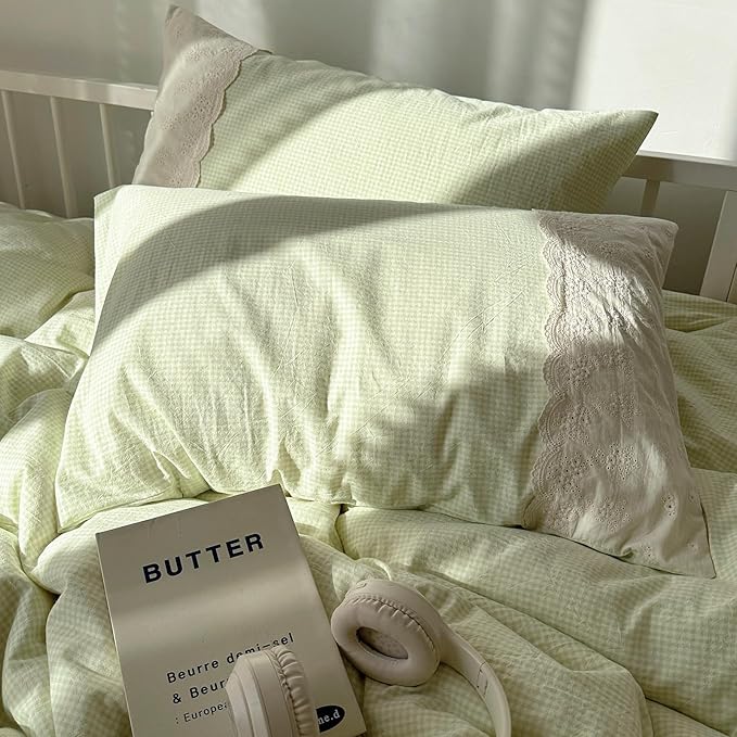MKXI Mint Green Gingham Duvet Cover Set Twin - Image 4