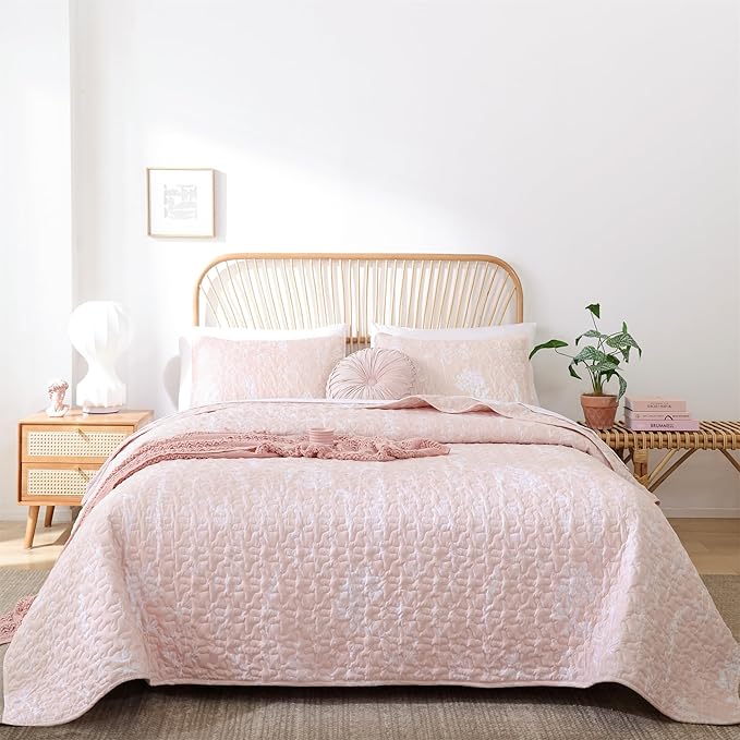 JANZAA Quilts Queen Size Blush Quilt Botanical - Image 5