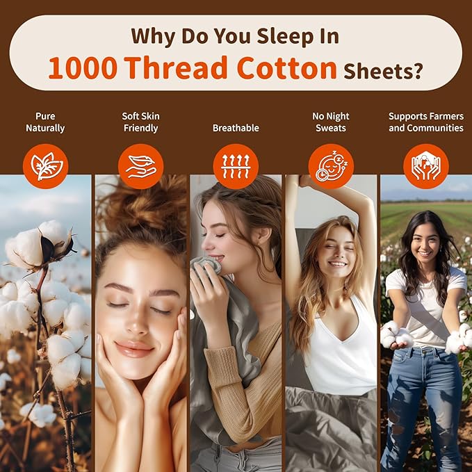 LBRO2M 1000 Thread Count 100% Egyptian Cotton Sheets Set Twin, 3 Piece Sets Bed - Image 4