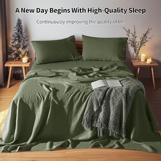 LBRO2M 100% Pure Linen Sheet Set Deep Pocket Up to 16" Bed Sheets Sets - Image 4
