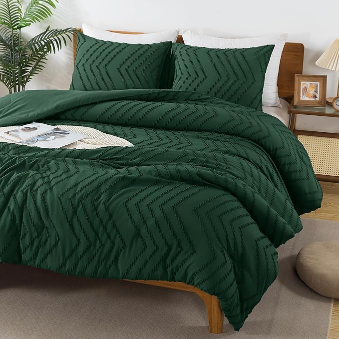 Andency Dark Emerald Green Queen Comforter Set, Boho Soft Warm Forest Bedding - Image 3