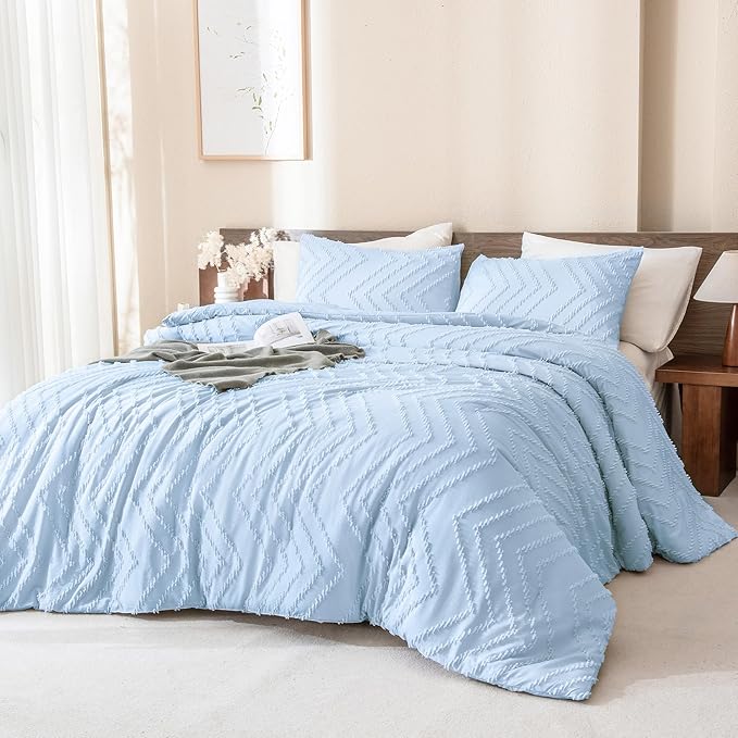 Andency Light Blue Comforter Set Queen Size, Boho Soft Warm Tufted Bedding - Image 2
