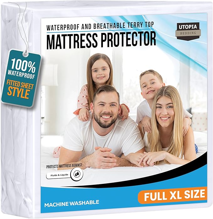 Full XL Size Mattress Protector Waterproof, Premium 200 GSM Terry Mattress Cover by UTOPIABEDDING