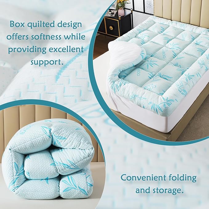 WhatsBedding 5 Inch Queen Mattress Topper Breathable Bamboo Viscose Air Layer - Image 6