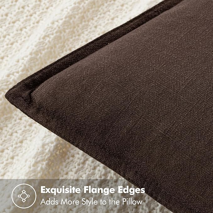 MIULEE Decorative Linen Euro Sham Pillow Covers 28x28 Inch Dark Brown Boho - Image 2