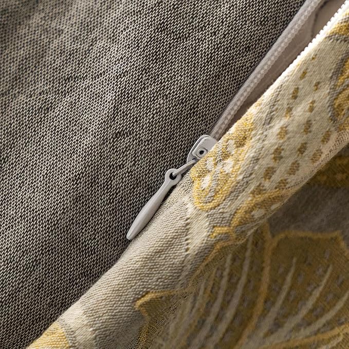 mixinni Duvet Cover Queen, Premium Cotton Double-Layer Yarn Golden Floral - Image 7