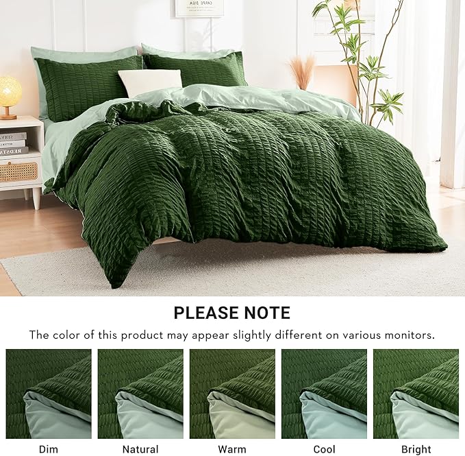 HYMOKEGE Dark Green/Sage Green Full Size Comforter Sets Seersucker 7 Pieces - Image 6