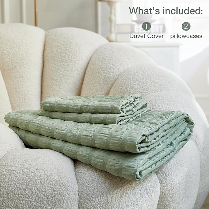 JELLYMONI Light Green Duvet Cover King Size, Soft Breathable Seersucker Duvet - Image 6