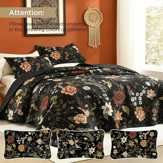 Litanika Floral Black Quilt Queen Size - Image 3