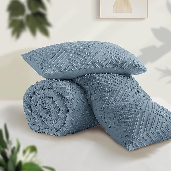 Andency Greyish Blue Comforter Oversized King Size Set 120''x98'', 3 Pieces - Image 3