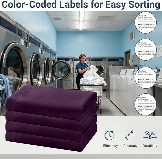 Bulk King Flat Sheets Only, 6 Pack Quick Sort Top Bed Sheet, Color-Coded Label - Image 4
