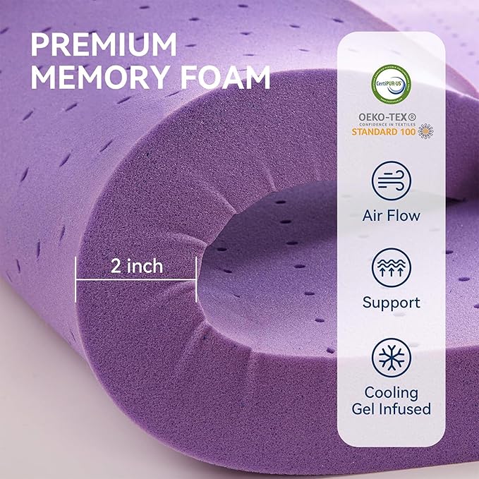 BDEUS Dual Layer 5 Inch Memory Foam Mattress Topper Full Size, 2 Inch Gel - Image 5