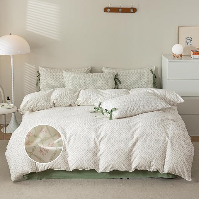 mixinni Red Floral Duvet Cover Set Twin XL Size by mixinni
