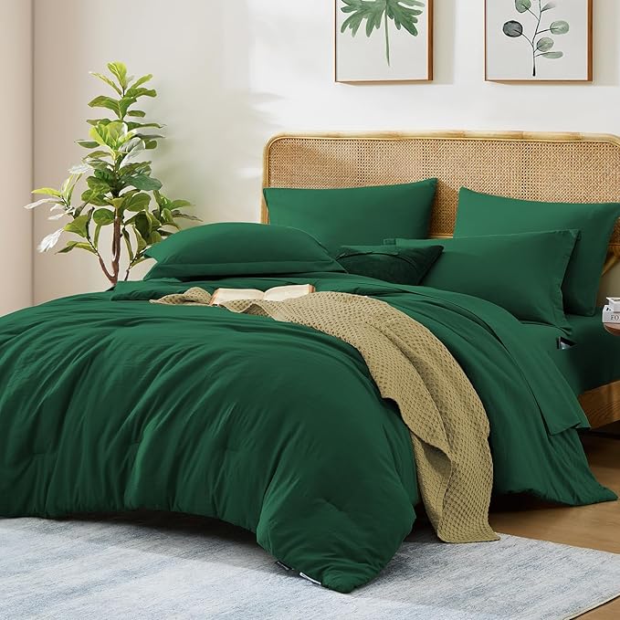 WRENSONGE Full Size Comforter Sets, 7 Pieces Emerald Green Bed in a Bag - Image 2