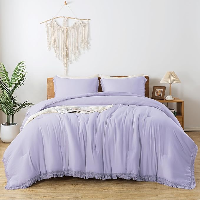 Andency Full Size Comforter Set Lavender, All Season Soft Tassel Bed Set - Image 3