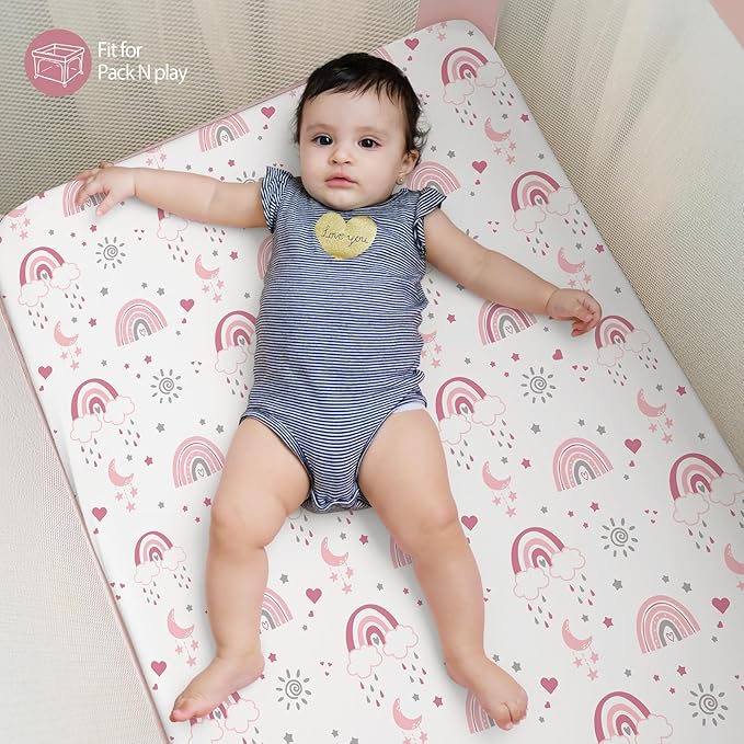 Baby Mini Crib Sheets Girl, Portable 38”x26” Pack and Play Sheets Fitted - Image 6