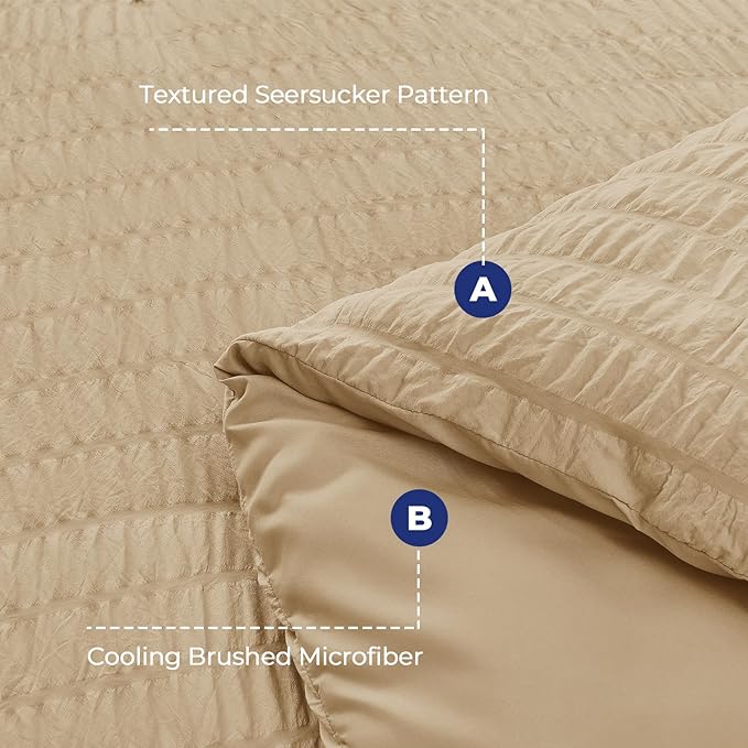 HYMOKEGE Khaki Duvet Cover Queen Size, Ultra Soft 3-Piece Seersucker Duvet - Image 3