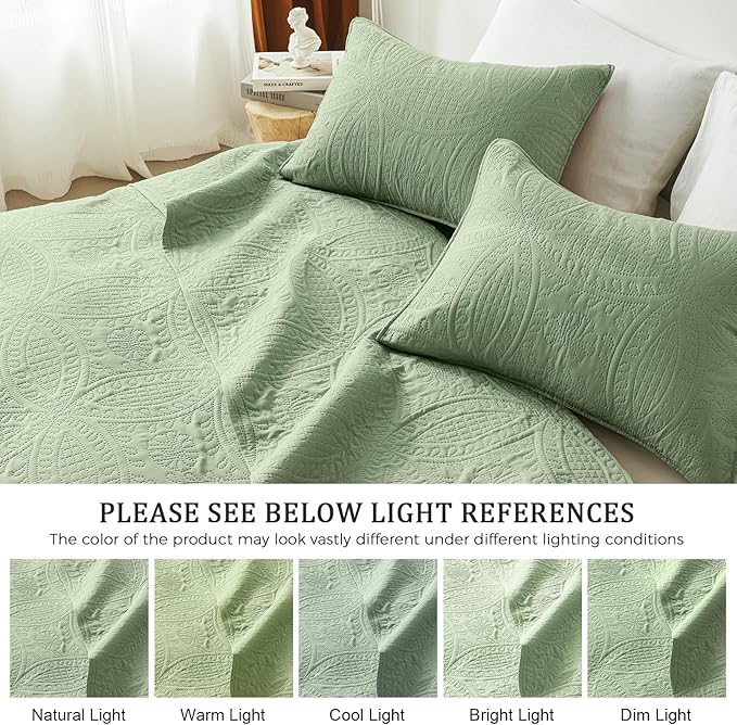 akkialla King Size Quilt Set, Sage Green Ultrasonic Bedspread, Lightweight Soft - Image 5