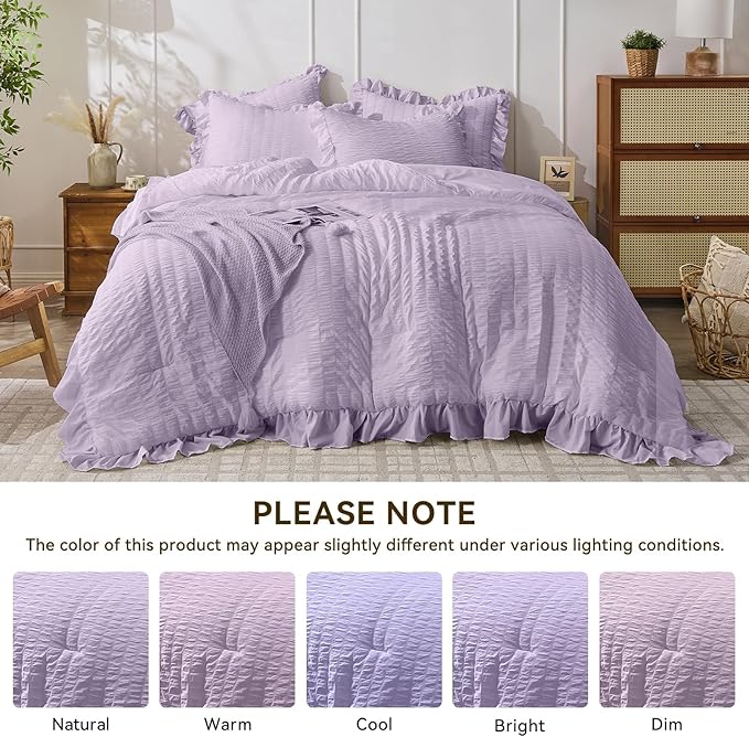 JOLLYVOGUE Lavender Queen Comforter Set, 3 Pieces Seersucker Comforters Queen - Image 9