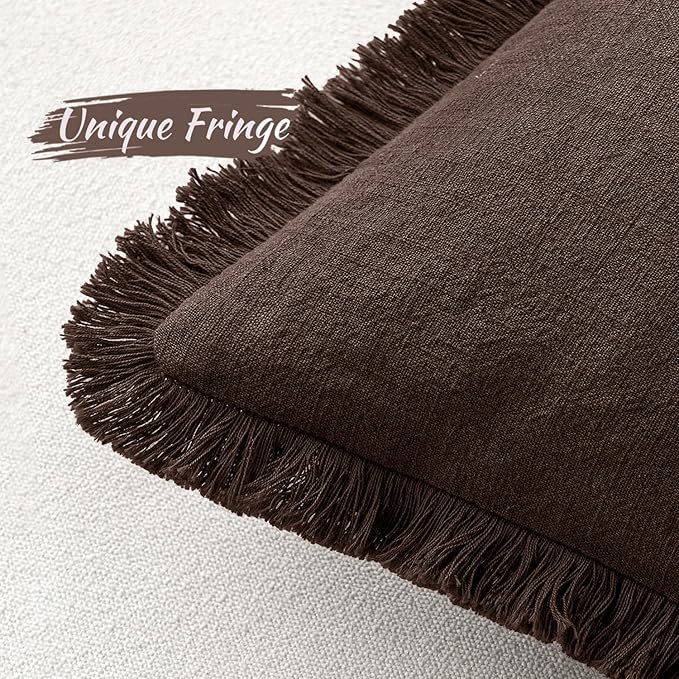 MIULEE Decorative Throw Pillow Covers Neutral Linen Fringe Throw Pillows Set of - Image 4