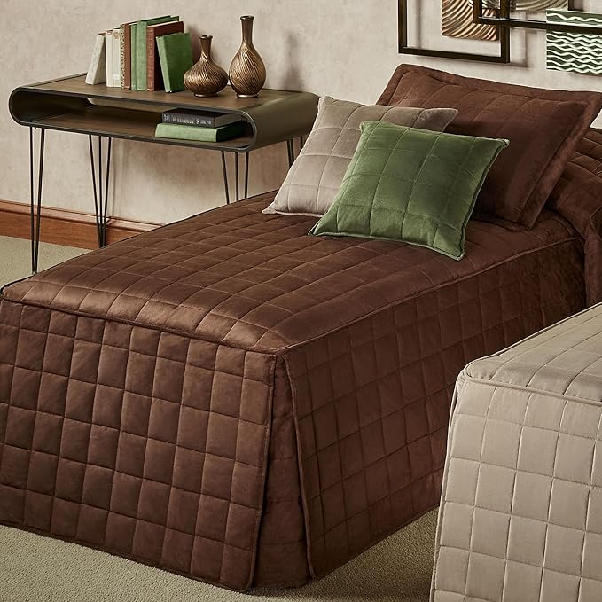 Touch of Class Camden Luxury Bedding | Neutral Chocolate Brown Color | Classic Fitted Bedspread | Faux Suede Box Quilted Design | Designed 2 Piece Set Includes Twin Bedspread and 1 Standard Sham