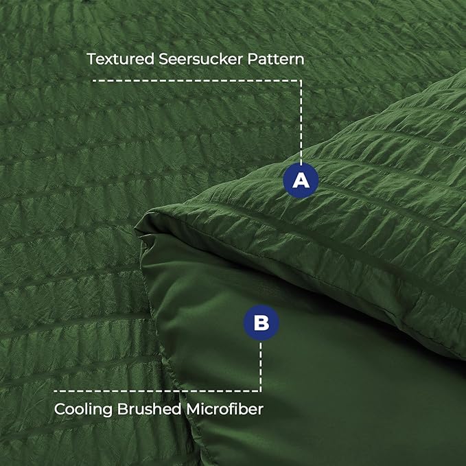 HYMOKEGE Dark Green Full Size Comforter Sets Seersucker 7 Pieces, All Season - Image 4