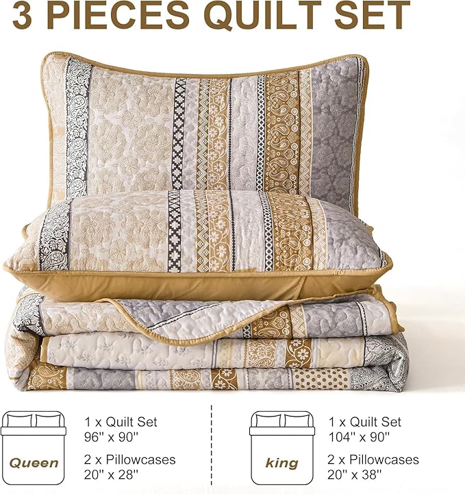 WONGS BEDDING Boho Quilt Set Full Size, Lightweight Microfiber Bedspread - Image 7