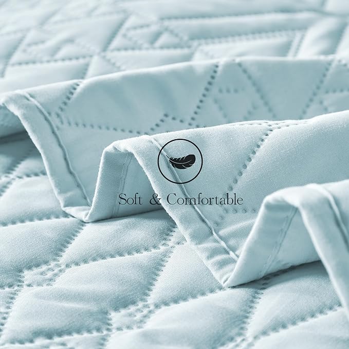 akkialla King/Cal King Size Quilt Bedding Set, Sky Blue Lightweight Microfiber - Image 7