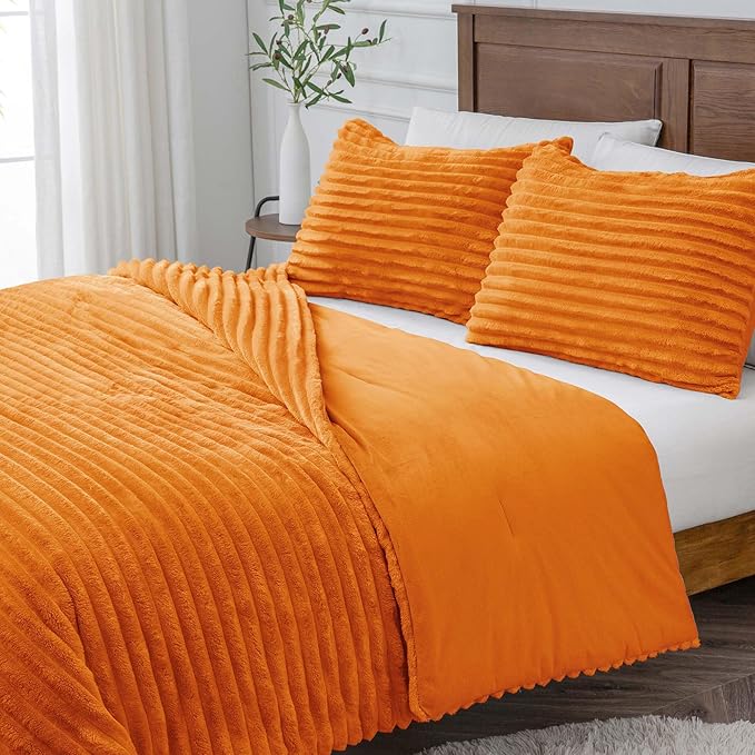 BEDELITE Fleece Queen Comforter Set -Super Soft & Warm Fluffy Burnt Orange - Image 9