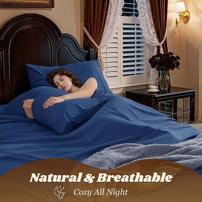 LBRO2M 1000 Thread Count 100% Cotton Sheets Set, Queen Size Bed Sheet 4 Piece - Image 5