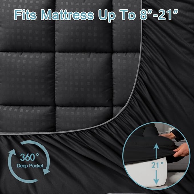 HYLEORY Full XL Mattress Pad Quilted Fitted Mattress Protector Cooling Pillow - Image 5