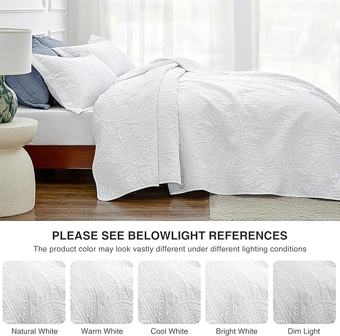 Love's cabin King Size Quilt Set White Bedspreads - Image 5