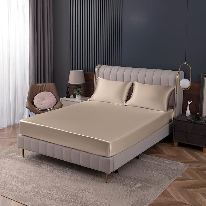 Homiest Taupe Satin Fitted Sheet King Size, Deep Pocket, Luxury & Ultra Soft - Image 9
