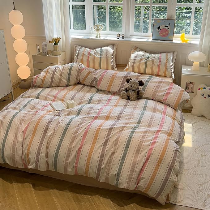 mixinni Vintage Striped Duvet Cover Set Twin XL, 3-Piece 100% Washed Cotton - Image 7