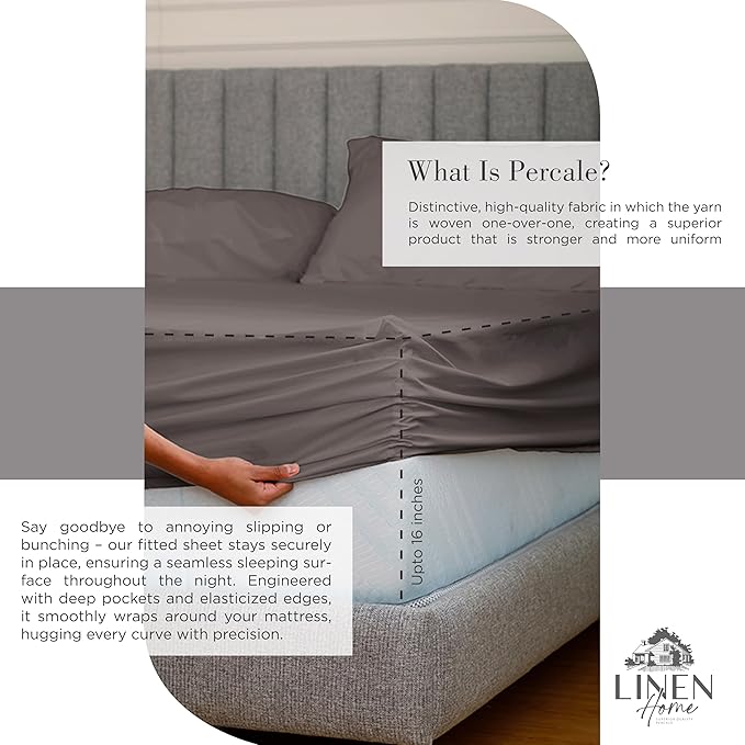 Linen Home 100% Cotton Percale Sheets Twin XL Size, Deep Pocket, 3 Pieces Set - Image 4