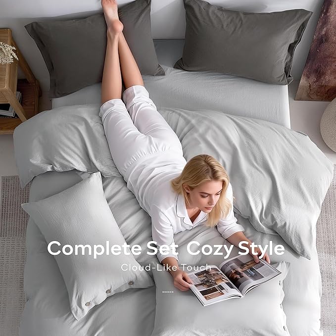 JELLYMONI 100% Washed Cotton Duvet Cover King – Soft, Breathable Linen-Look - Image 8