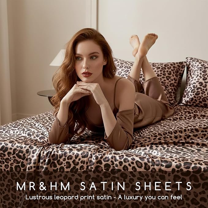 MR&HM Satin Bed Sheets with Elastic Corner Straps, Queen Size Sheets Set - Image 5