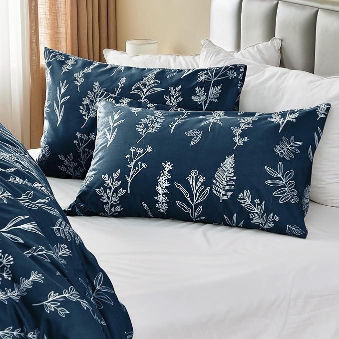 MUXHOMO Duvet Cover Full Size, Reversible Floral Navy Duvet Cover Set - Image 7