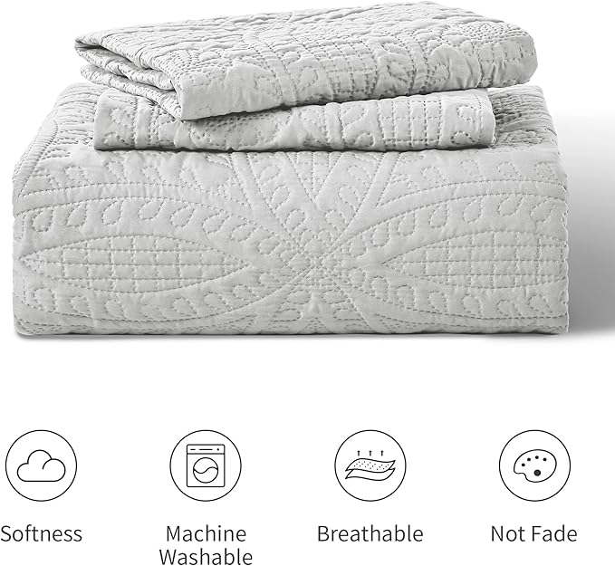 Love's cabin California King Size Quilt Bedding Set Light Grey Bedspreads - Image 7