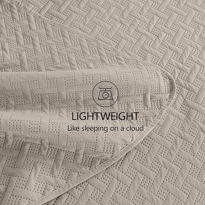 FLYMME Twin Quilt Set, Lightweight Taupe Bedspreads, Basket Weave Pattern - Image 7