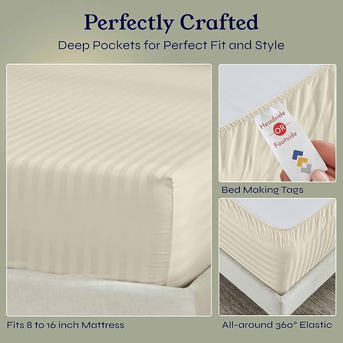 California Design Den Cotton Sateen Damask Stripe Fitted King Sheet Only - Image 6