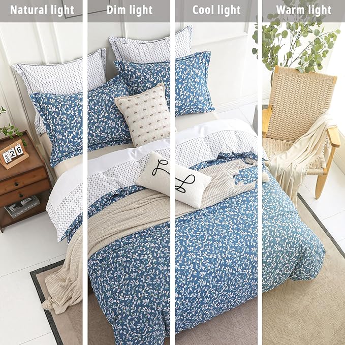 LEMIROE Blue Floral Cotton Comforter Queen Size - Image 6