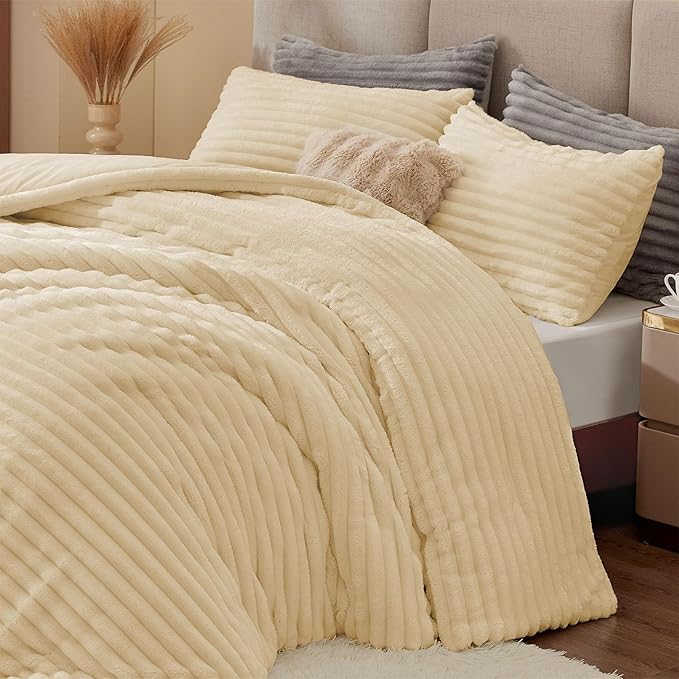 BEDELITE Fleece Queen Comforter Set -Super Soft & Warm Fluffy Beige Bedding - Image 5